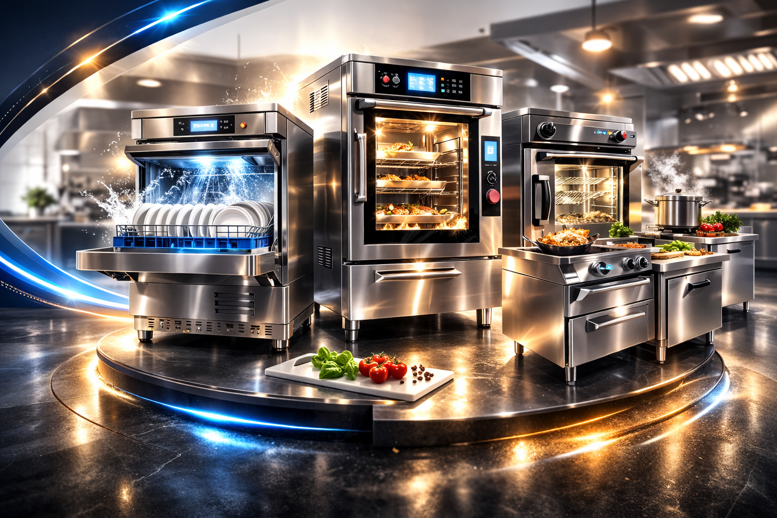 Commercial kitchen equipment collage